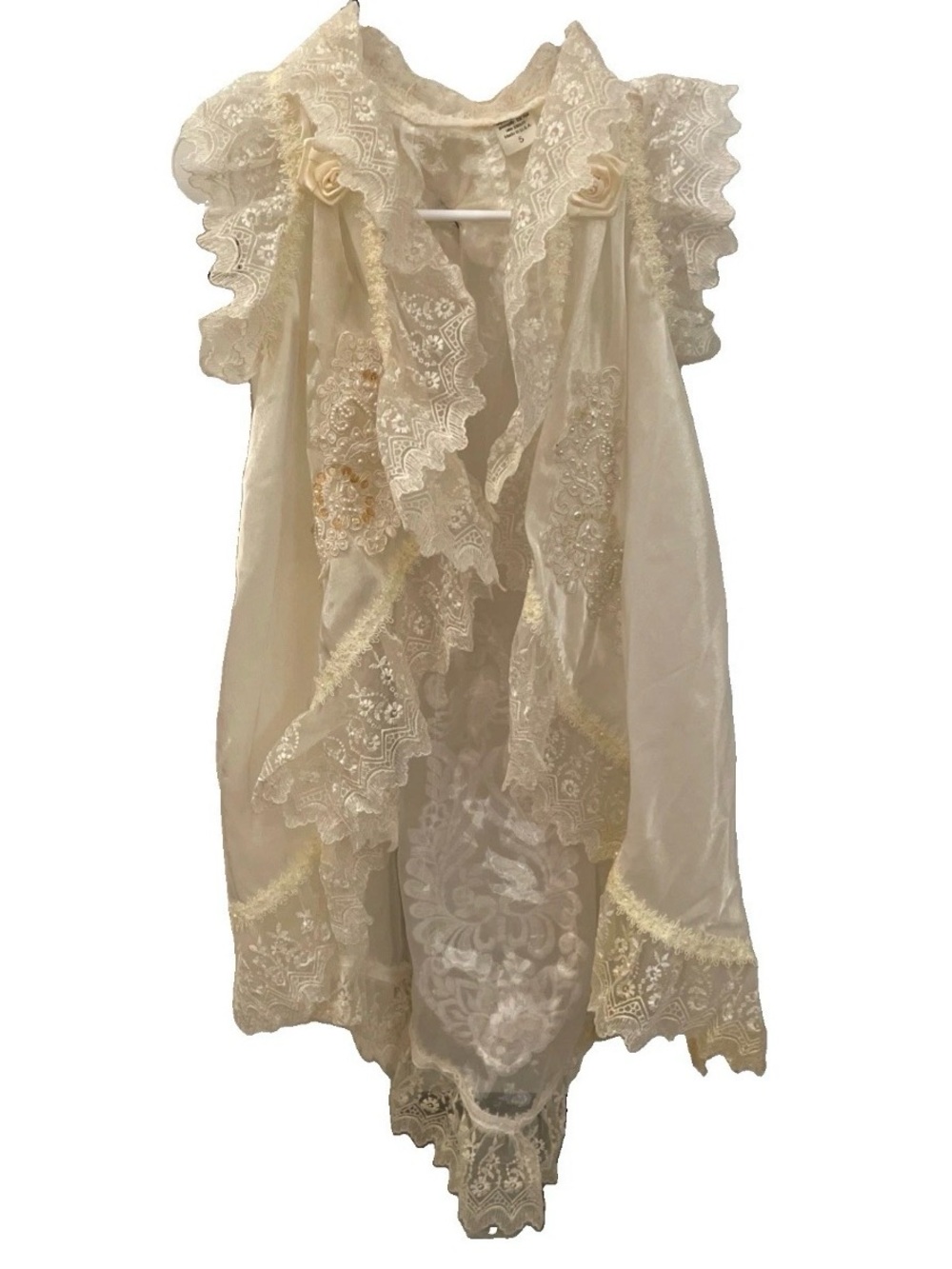 Vtg Ivory Lace Duster Capelet Girls 5 Christening Wedding Baptism Jacket USA